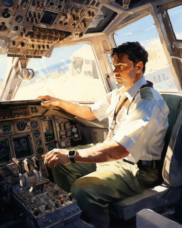 Pilot sitting in the cockpit of a small airplane and looking at the cameraの素材