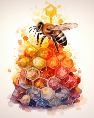 Honeycomb with bee and honeycombs. Vector illustration.の素材