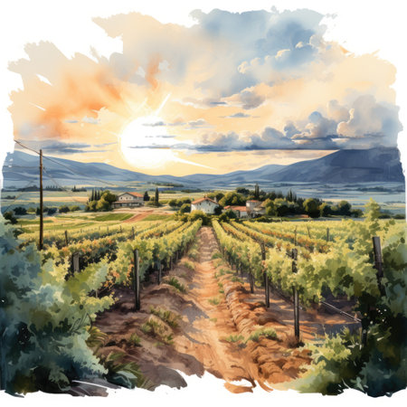 Vineyard in Tuscany, Italy, watercolor paintingの素材