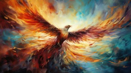 Eagle in the sky. Colorful abstract background. Digital painting.の素材