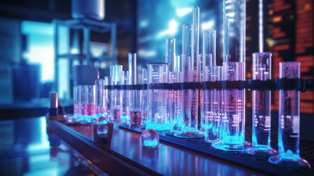Laboratory glassware, science research and development concept. 3D Renderingの素材