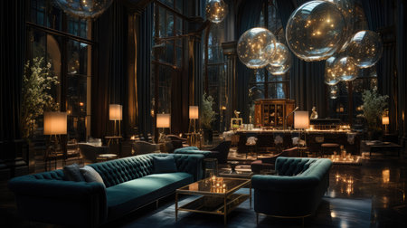 Interior of a luxury hotel lobby with sofas and sofasの素材