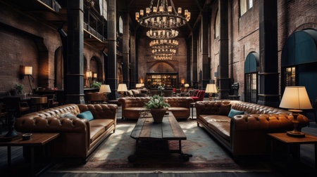 Luxury interior of the old library. 3D rendering.の素材