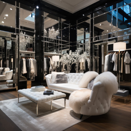 luxury and fashionable european different clothes shop window and furnitureの素材