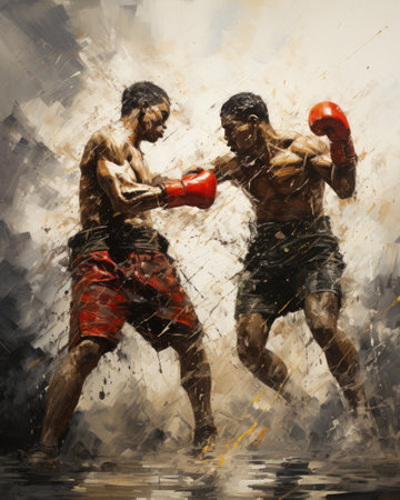 Two boxer fighting with each other in the water. Digital painting.の素材