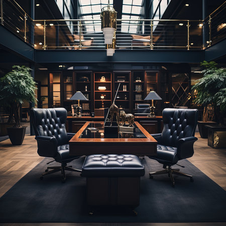 Interior of a modern office with furniture. 3D Renderingの素材