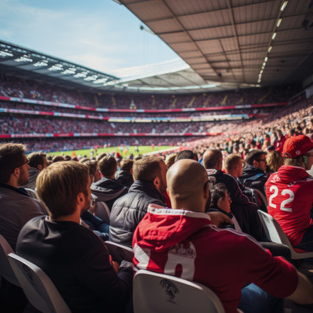 Football fans in the stands of the stadiumの素材