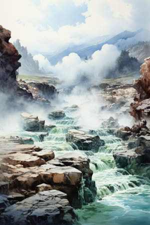 Hot springs in Yellowstone National Park, Wyoming, United States of Americaの素材