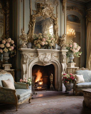 Luxury apartments with classic furniture, fireplace and armchairs.の素材