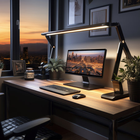 Working place with computer on table in office. 3d rendering.の素材