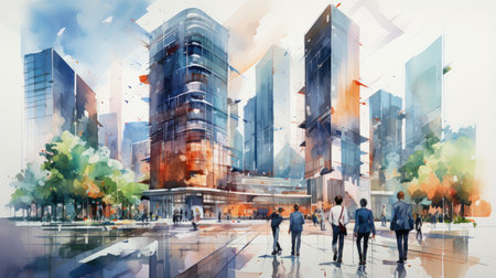 Business People Walking Commuter Cityscape Concept. 3D Renderingの素材