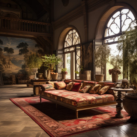 Interior of a room with a sofa and a coffee table.の素材