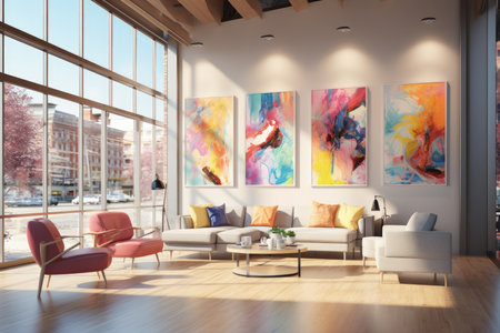 modern bright interiors apartment Living room 3D rendering illustration computer generated imageの素材