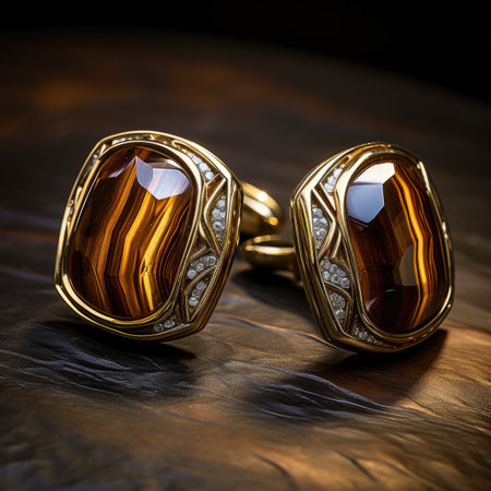 Gold earrings on a dark background close-up. Jewelry backgroundの素材