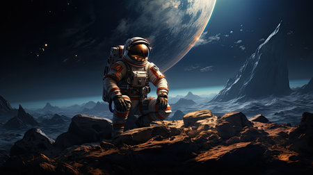 Astronaut in outer space. Science fiction art. Mixed mediaの素材