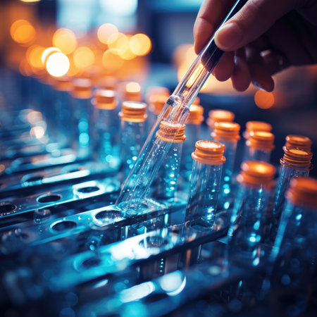 Laboratory research and development concept. Scientist working with test tubes.の素材