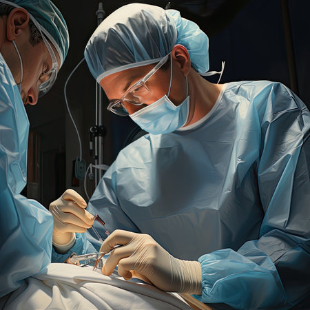 Surgeons are performing an operation on a patient in a hospital.の素材