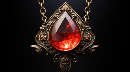 Jewelry pendant in the form of a precious stone on a black backgroundの素材