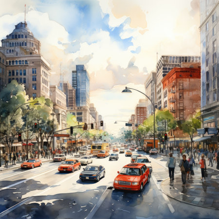Cars and traffic on the streets of New York City.の素材