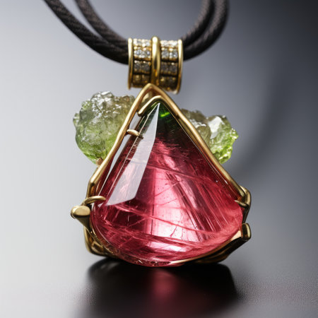 jewelry pendant with gems on a dark background closeupの素材
