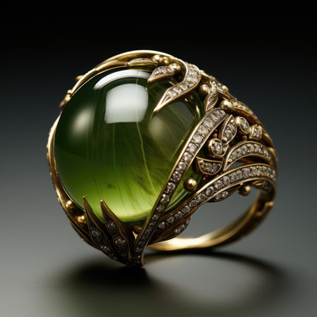 Jewelry ring with precious stones on a black background. 3d renderの素材