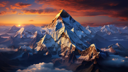 Beautiful sunset over Himalaya mountain range. 3D Renderingの素材