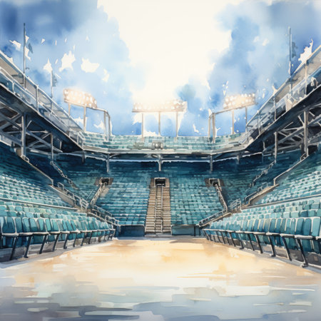 Digital watercolor illustration of a grandstand in a sports stadium.の素材