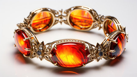 Bracelet with amber on a white background, close-upの素材