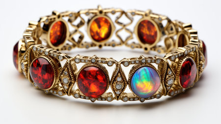 Bracelet with precious stones on a white background close up.の素材