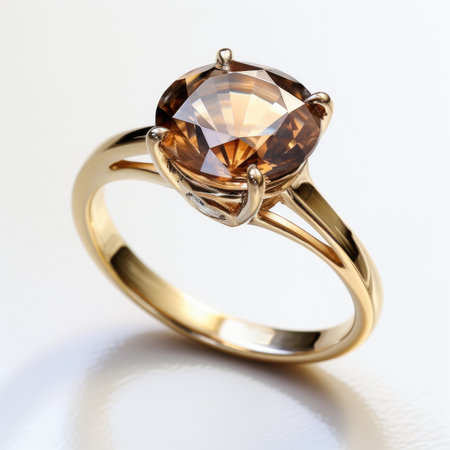 gold ring with sapphire on a white background, close upの素材