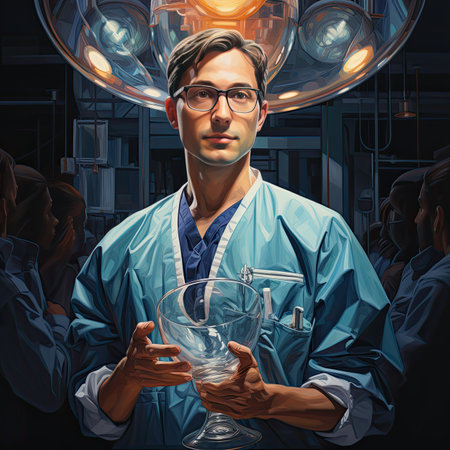 Portrait of a doctor holding a glass and looking at the camera.の素材