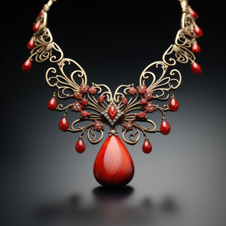 Jewelry necklace on a black background. 3d illustration.の素材