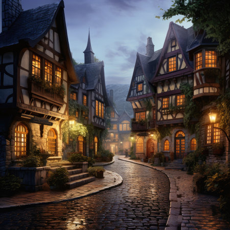 Houses in the village at night. Halloween concept. 3D renderingの素材