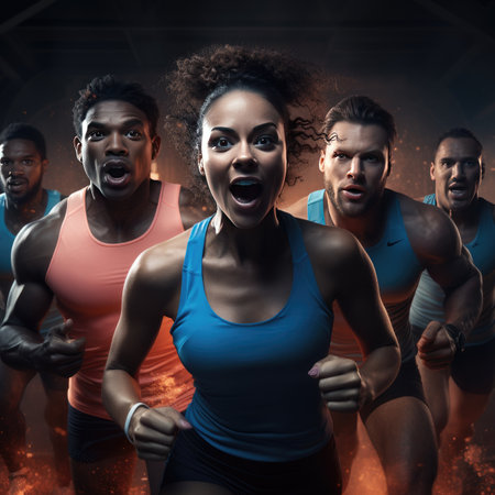 Group of sportive people running in a gym.の素材