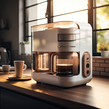 Modern electric coffee machine on the kitchen table.の素材