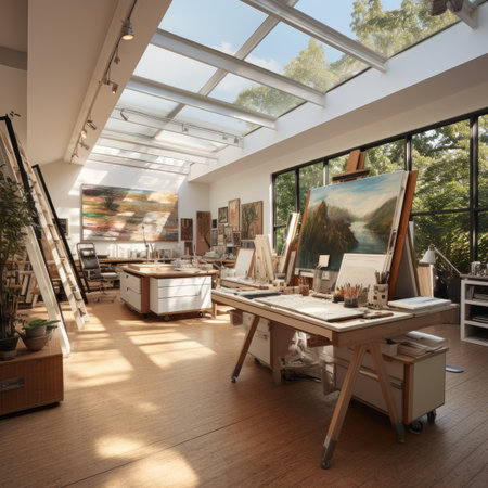 Interior of a modern artist's studio.の素材