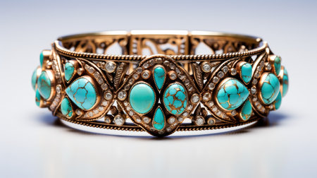 Jewelry ring with turquoise stones on a white backgroundの素材