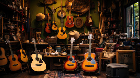 Vintage guitar shop in the old townの素材