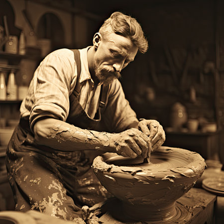 Potter working on a pottery wheel in a pottery workshopの素材