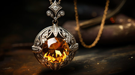 jewelry pendant with gemstone on a dark background.の素材