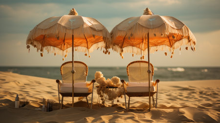 Umbrella and chair on the beachの素材