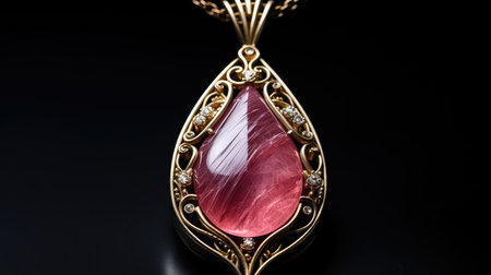 jewelry pendant with red gemstone on a black backgroundの素材