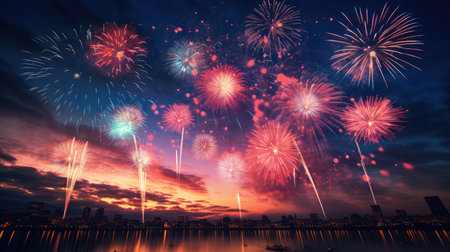 Beautiful colorful firework display to celebrate New Year and Merry Christmasの素材