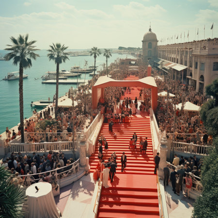 Crowds of people walking on the red carpetの素材