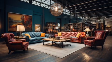 Interior of a modern living room with a sofa and armchairsの素材