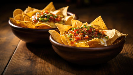 Mexican nachos with guacamole and salsa dipの素材