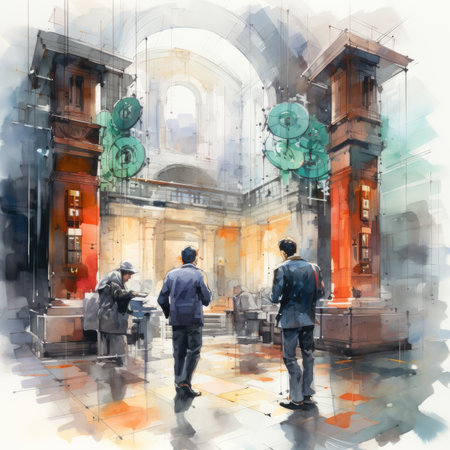 Digital painting of people walking in a street in London, United Kingdomの素材