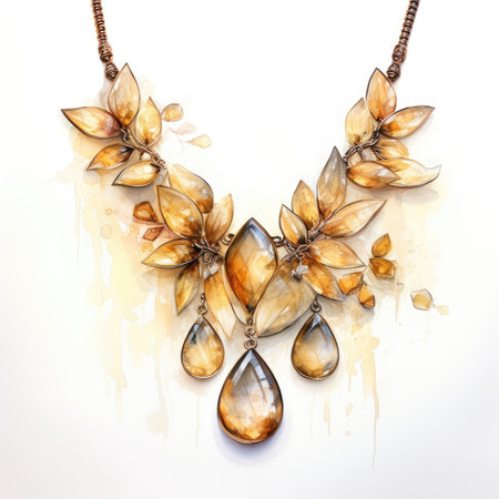 Illustration of a necklace made of natural amber and pearls.の素材