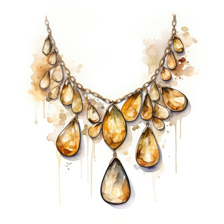 Watercolor illustration of a necklace with precious stones. Hand drawn watercolor illustration.の素材