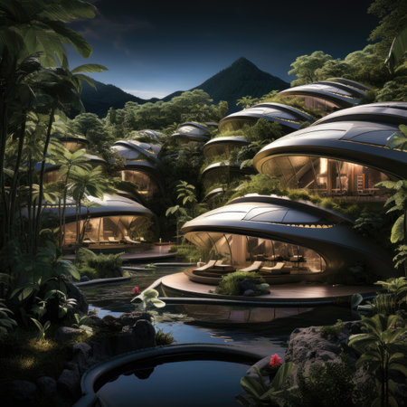 Luxury villas in the jungle. 3D rendering.の素材